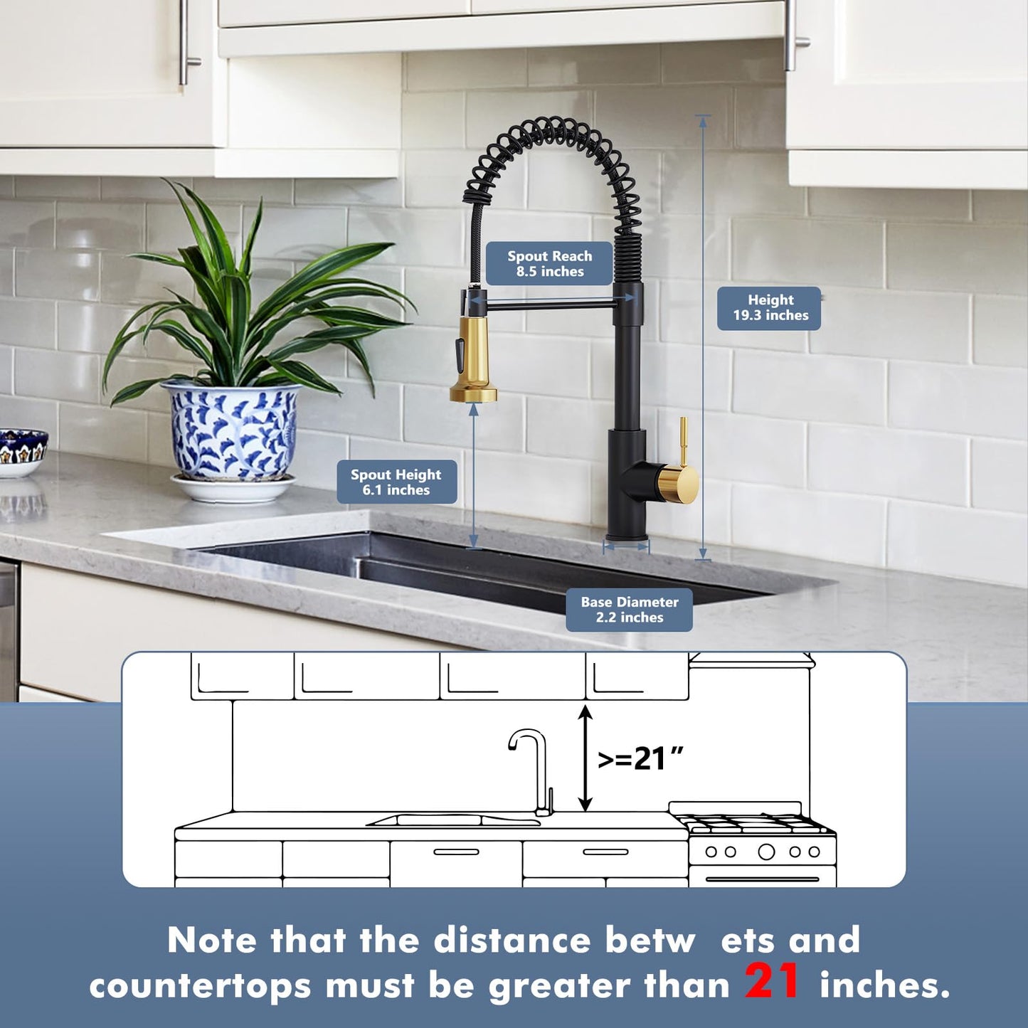 GIMILI Kitchen Faucet with Pull Down Sprayer Single Hole Stainless Steel Sink Faucet, Suitable for Farmhouses, RV, Laundry Room, Outdoor, and Campers. Llave para fregadero de cocina Black and Gold