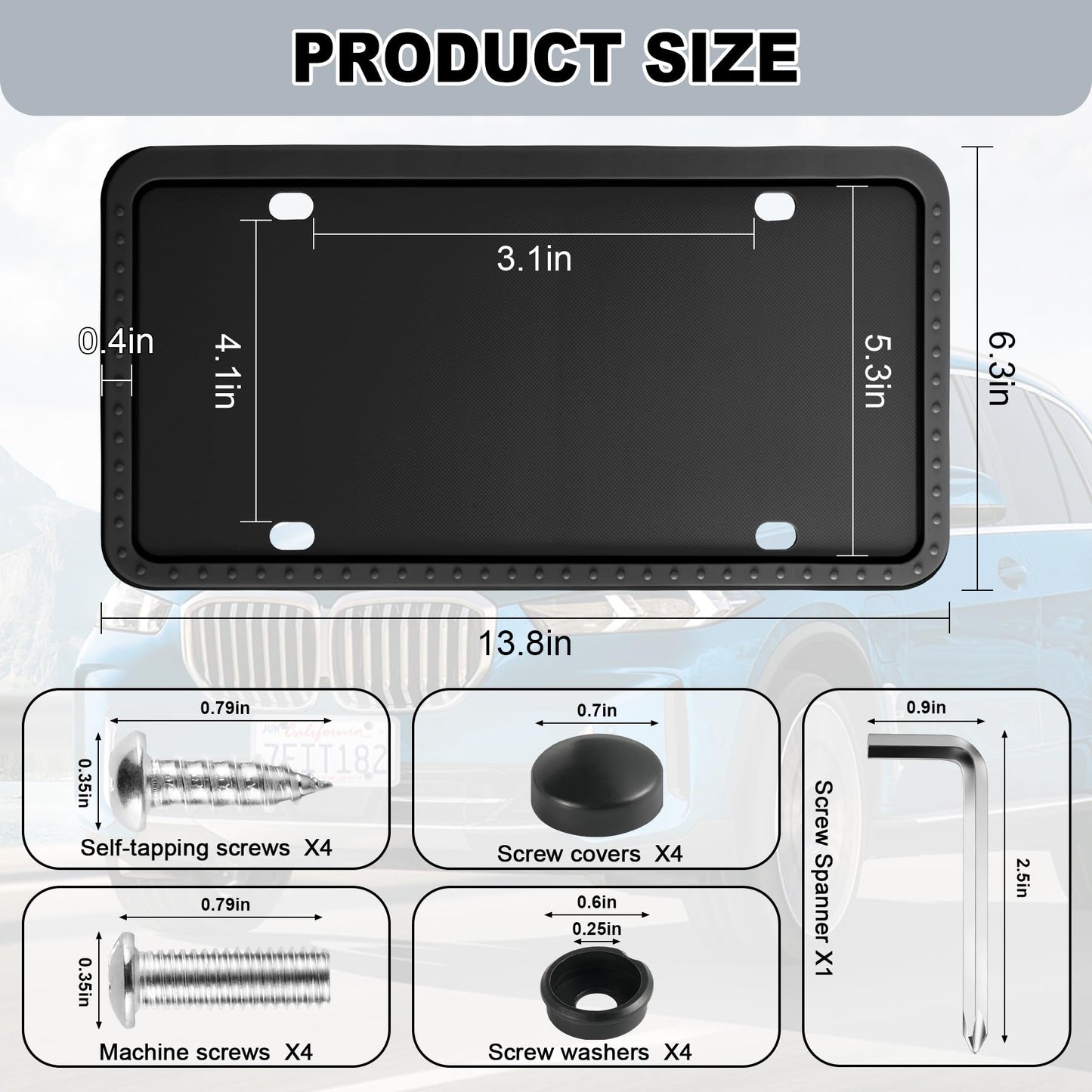 LivTee Silicone License Plate Frames Covers, 2 Pack Universal American Car Accessories License Plate Bracket Holder with Bolts Washer Caps, Rust-Proof, Rattle-Proof, Weather-Proof, Black