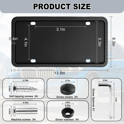 LivTee Silicone License Plate Frames Covers, 2 Pack Universal American Car Accessories License Plate Bracket Holder with Bolts Washer Caps, Rust-Proof, Rattle-Proof, Weather-Proof, Black