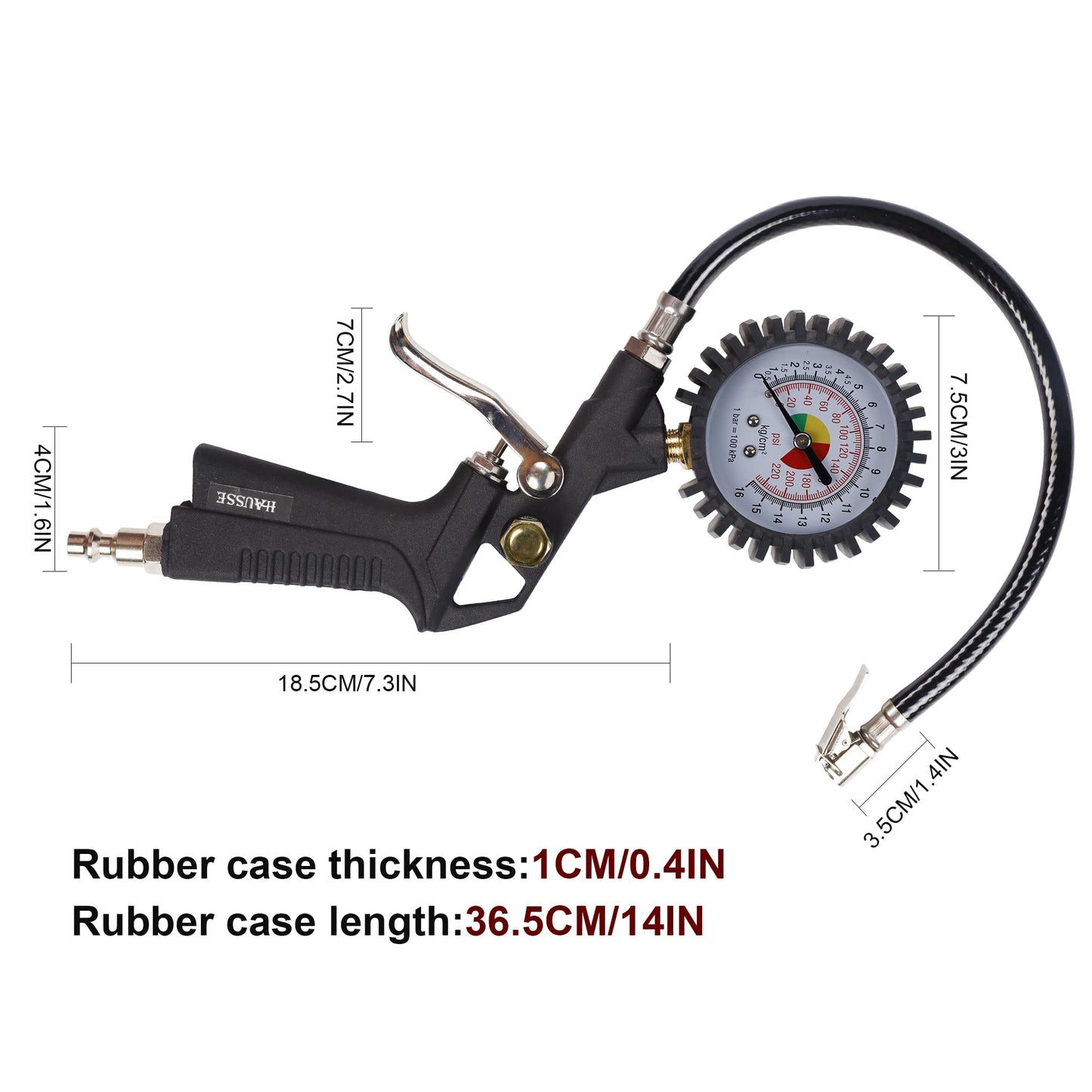 Hausse Heavy Duty Air Compressor Accessory Kit, Air Blow Gun and Air Hose Fittings, 1/4" NPT Air Tool Kit with 100 PSI Tire Inflator Gauge