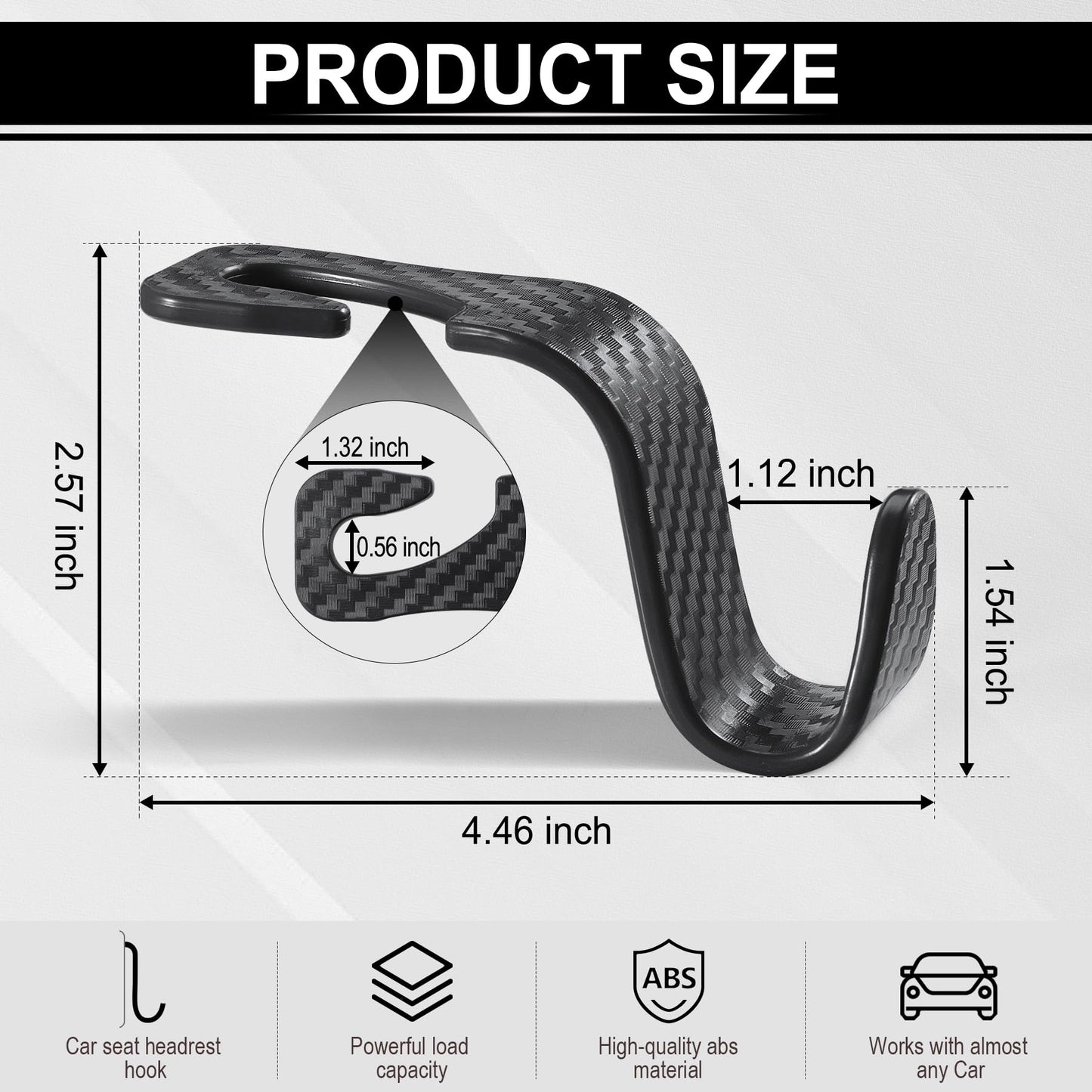 LivTee Car Purse Hook, 4 Pack Universal Auto Seat Headrest Hook Hangers Organizer for Coats, Umbrellas, Groceries - Carbon Fiber Black