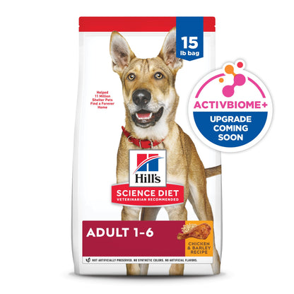 Hill's Science Diet Adult 1-6, Adult 1-6 Premium Nutrition, Dry Dog Food, Chicken & Barley, 15 lb Bag