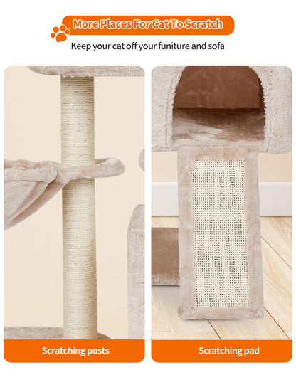 FISH&NAP Cute Cat Tree Kitten Cat Tower for Indoor Cat Condo Sisal Scratching Posts with Jump Platform Cat Furniture Activity Center Play House Beige