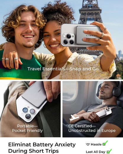 LISEN 0.3‘’ Ultra Slim MagSafe Portable Charger,5000mAh Wireless Card Slim MagSafe Battery Pack,Travel Essentials iPhone Accessories,Magnetic Power Bank for 17 Air iPhone 16 Pro Max Plus/15/14/13/12