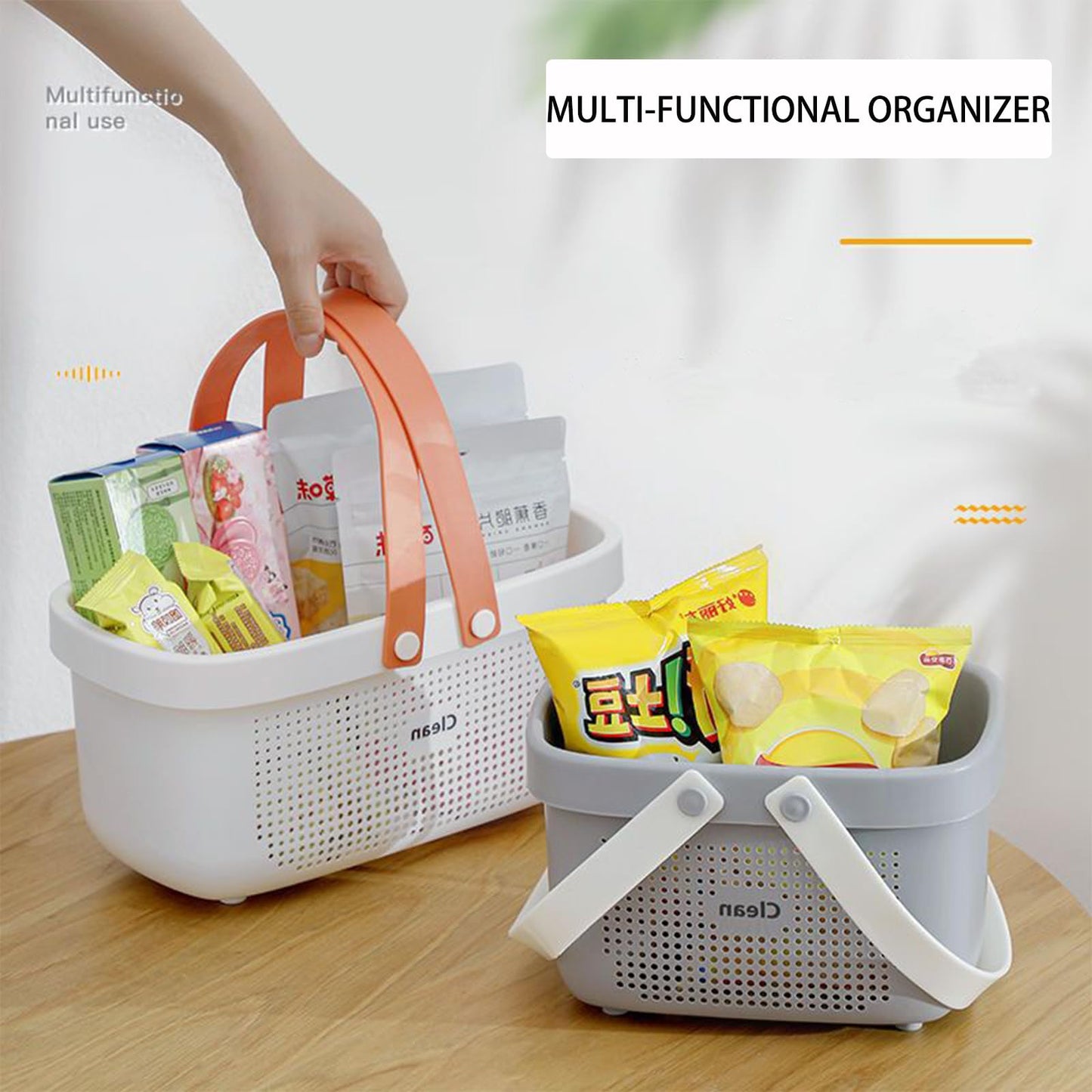JiatuA Plastic Storage Basket with Handle Portable Shower Caddy Tote Organizer Basket Bin for Bathroom Kitchen Dorm Room Bedroom, Small Grey
