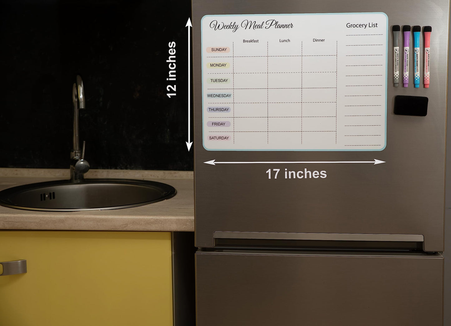 15x11 inch Menu Board for Kitchen - Weekly Meal Planner Magnetic - Weekly Menu Board - Meal Plan - Menu Planner for Fridge - Fridge Menu Magnet