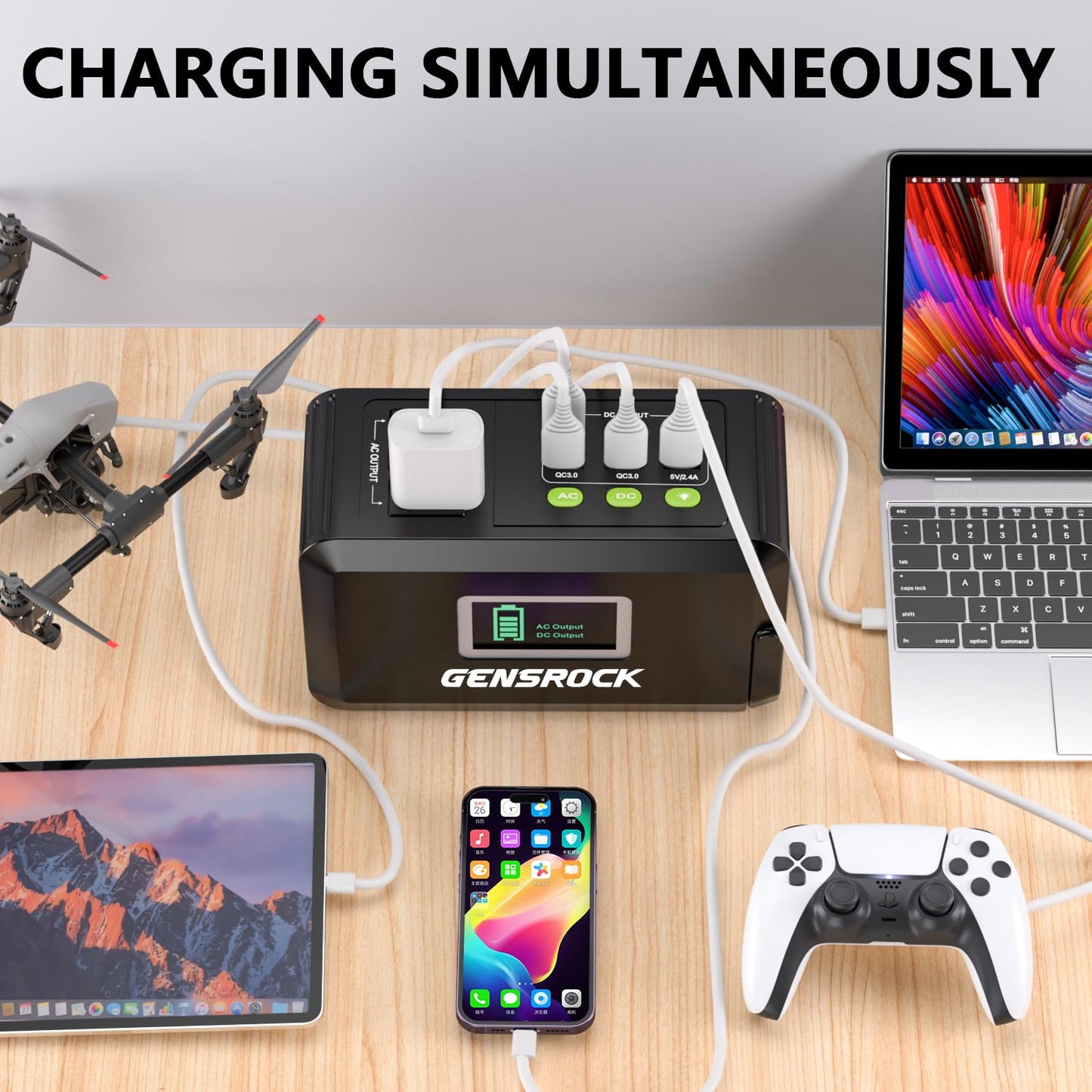 GENSROCK Portable Power Station, 88Wh Solar Generator(Solar Panel Not Included), Lithium Battery Power Bank with 110V/150W Peak AC Outlet, LED Flashlight for CPAP Home Camping Travel Emergency.