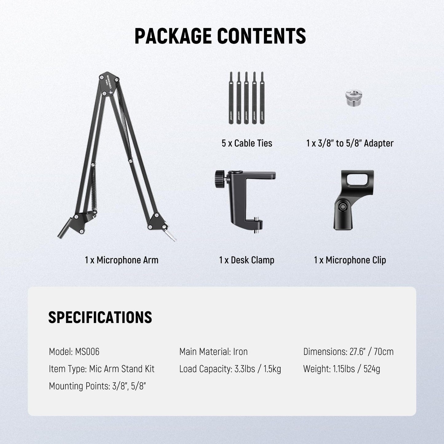NEEWER Microphone Arm Stand, Suspension Scissor Boom Mic Arm Desk Mount with Clip & 3/8" to 5/8" Adapter Compatible with Blue Yeti Snowball HyperX QuadCast SoloCast Shure, Max Load 3.3 lbs, MS006