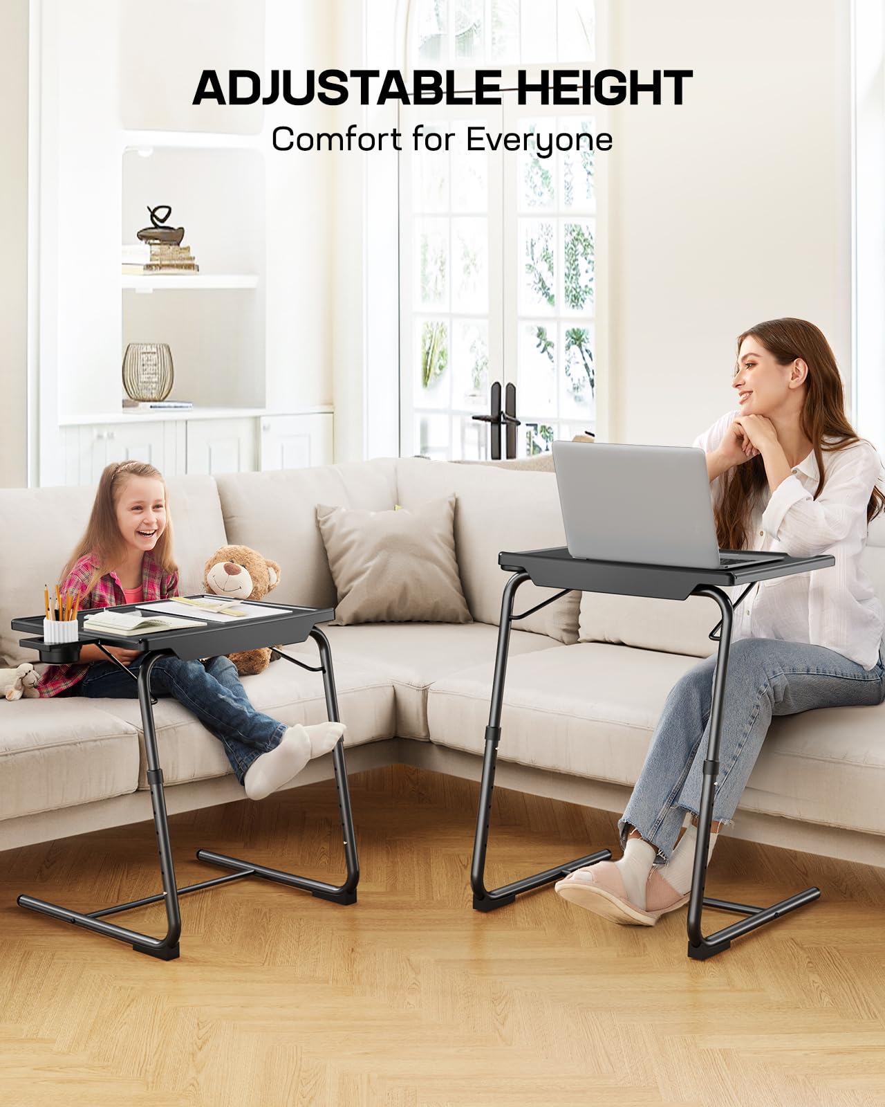 LORYERGO TV Tray - TV Table, Folding Table Trays, w/6 Height & 3 Tilt Angle, TV Tray Table w/Cup Holder, Dinner Tray for Eating on Couch, Laptop, Bed & Couch
