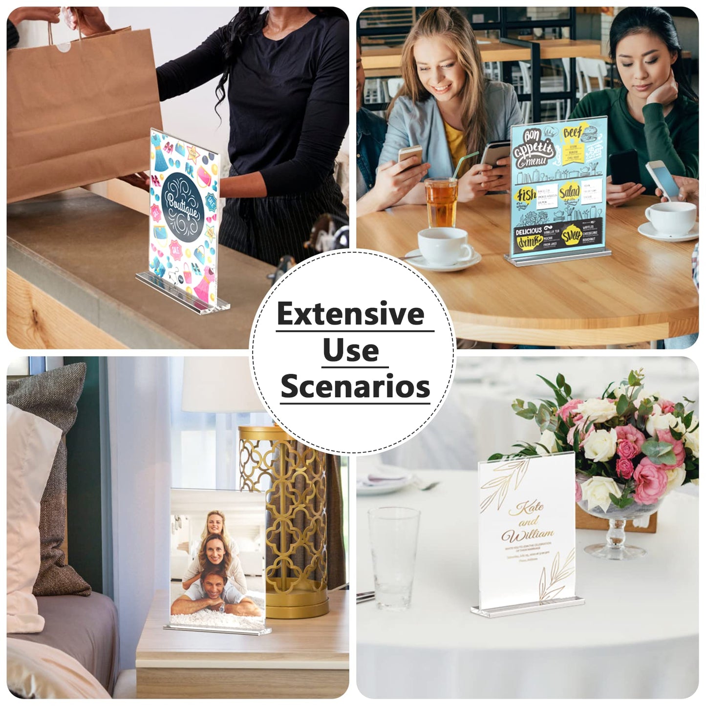 MaxGear Acrylic Sign Holder 8.5x11 Inches 2 Pack, Double Sided Clear Display Stand Table Top Paper Holder, Vertical Menu Flyer Stand, Plastic Frame for Stores, Restaurants, Hotels, Office