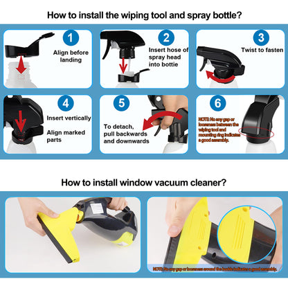 Rechargeable Window Vac, Power Window Vacuum Cleaner Set, Window Squeegee Electric Cleaning Tool for Windows, Tiles, Mirrors, 200ml Water Tank