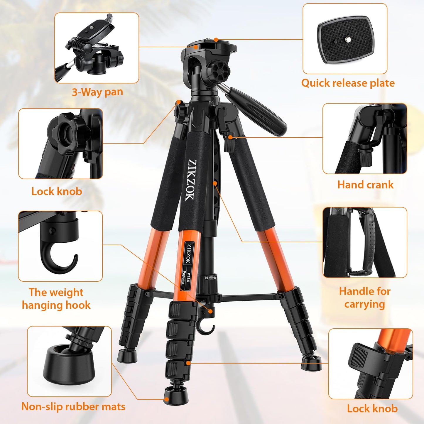 75inch Camera Tripod for ipad iPhone, Heavy Duty Aluminum Tripod with 360° Panoramic Ball Head,Compatible with Canon/Nikon/Sony DSLRs (Load 15 lbs for Travel/Live Streaming/Macro Shooting)