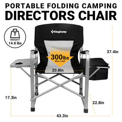 KingCamp Heavy Duty Camping Director Chair Outdoor Folding Chairs for Adults Oversized Camp Chair with Side Table, Cooler Bag, Padded Arms, for Fishing Sports Beach Picnic, Iron, Support 330lbs