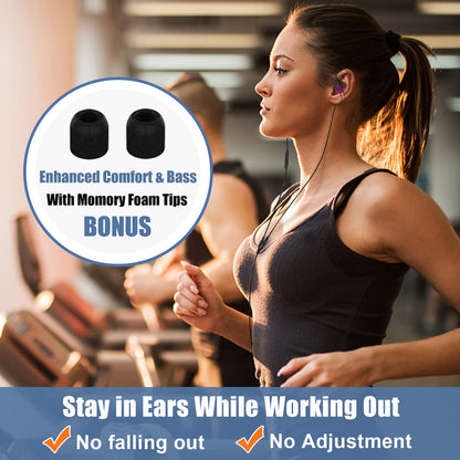 Joysico Sport Headphones Wired Over Ear In-ear Earbuds for Kids Women Small Ears Comfortable, Earhook Earphones for Running Exercise Jogging, Ear Buds with Microphone and Volume for Cell Phones Purple