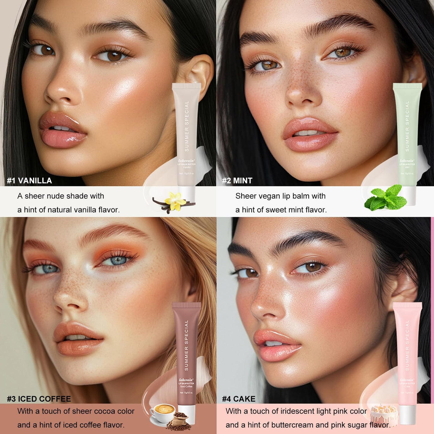 4 PCS Lip Glossy Butter Balm Set,Instant Moisture and Hydration Lip Gloss,Long-lasting Hydrating Non-Sticky Lip Balm,Soften Dry Lips and Lip Care