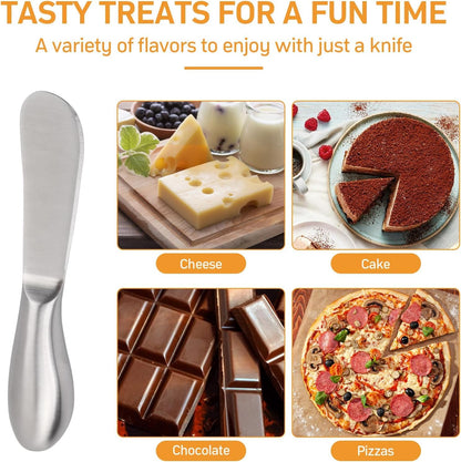 Linwnil Spreader Knife Set,4-Piece Cheese and Butter Spreader Knives,Mini Serving Tongs,Stainless Steel Multipurpose Butter Knives