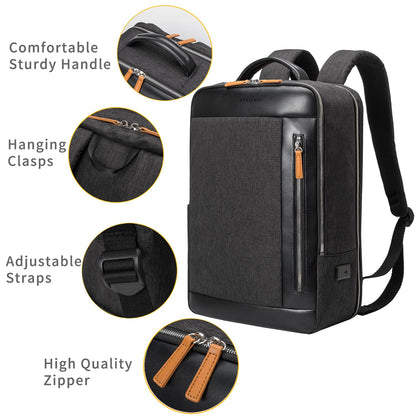 NOBLEMAN Professional Laptop Computer Backpack Men, Luxury Expandable Travel Business Office Backpacks for Executive Men, Nice Leather Waterproof College Bookbag Bag Fits 17 Inch Tech Laptop (Black) ﻿