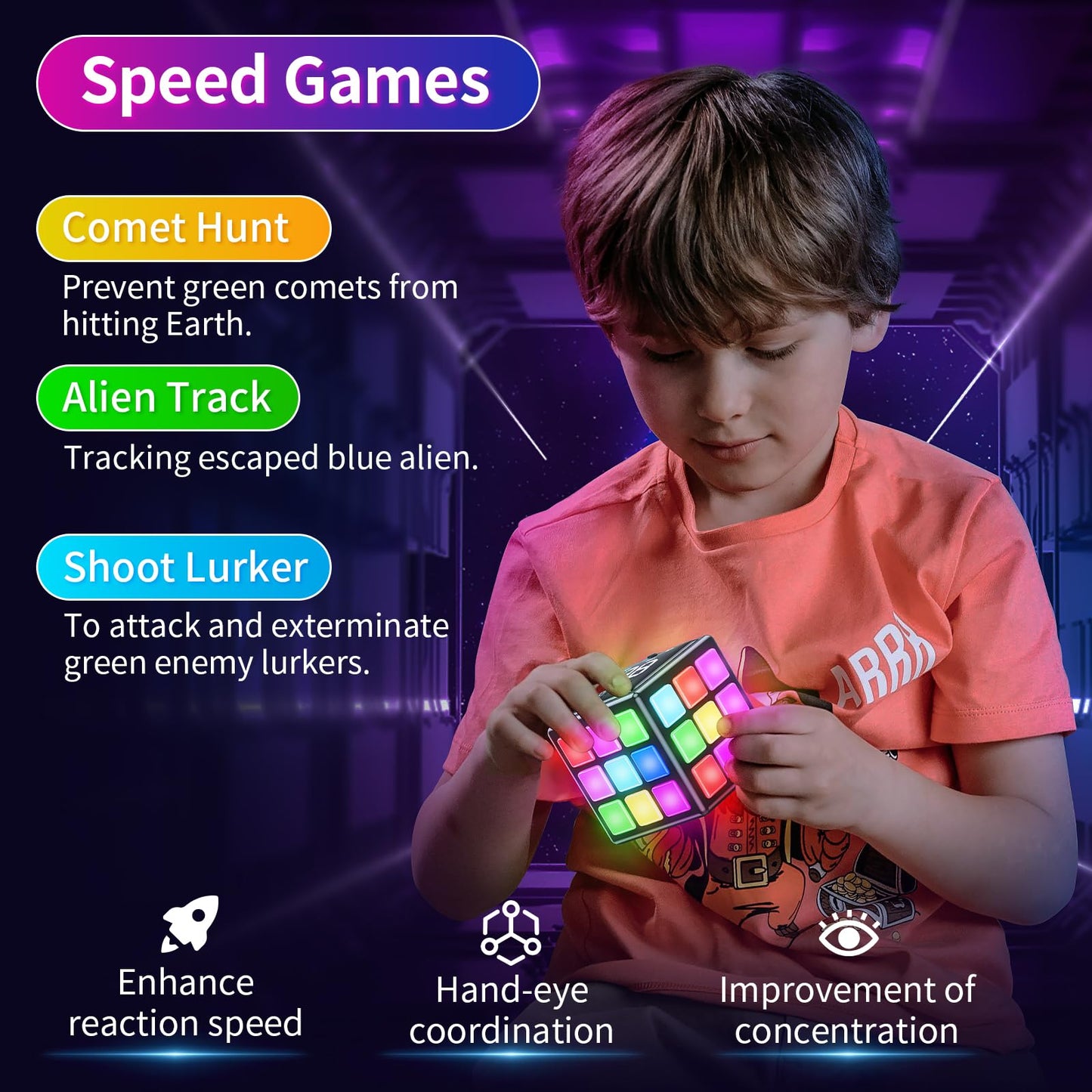 Niufunmal Rechargeable Game Cube - 15-in-1 Fun Brain Memory & Speed Games for Kids - Christmas Easter Birthday Gifts for Boys Girls Ages 6-12+ Years Old - Toys for Kids Teens with Score Screen (Black)