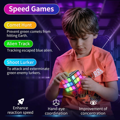 Niufunmal Rechargeable Game Cube - 15-in-1 Fun Brain Memory & Speed Games for Kids - Christmas Easter Birthday Gifts for Boys Girls Ages 6-12+ Years Old - Toys for Kids Teens with Score Screen (Black)