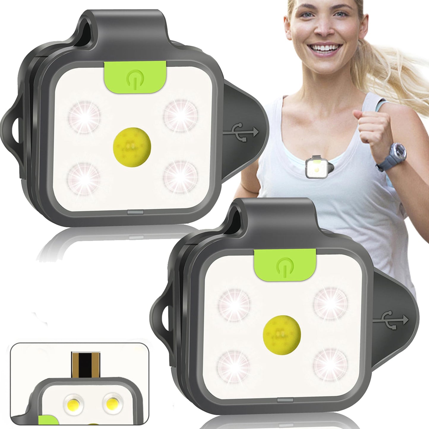 innofox Running Light, 2Pack Reflective Safety-Light for Runners, Rechargeable LED Light, Clip On Running Lights with Runners and Joggers for Camping, Hiking, Running, Outdoor Adventure (Black)
