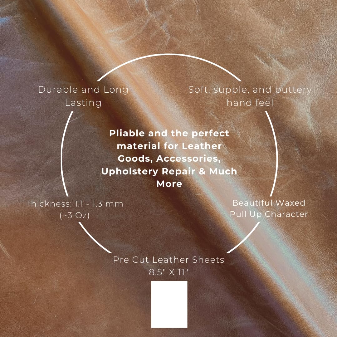 Natural Grain Cow Leather: 8.5'' x 11'' Pre Cut Leather Pieces (Whiskey Distressed, 1 Piece)