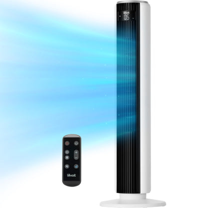 LEVOIT Tower Fan for Bedroom, Standing Fan with 28dB Quiet for Sleep, Remoter, 12H Timer, 25ft/s Velocity, 5 Speeds, 4 Modes, 90° Oscillation for Home, Office, Indoor, Bladeless 36 inch, White