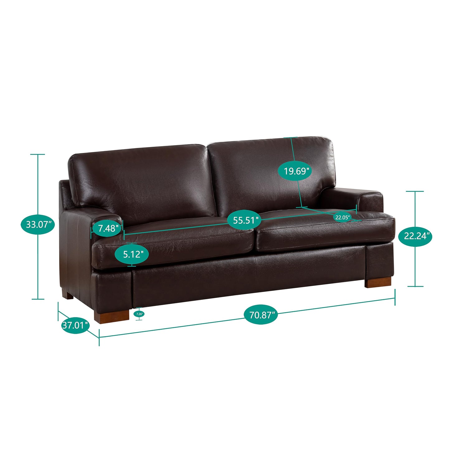 Naomi Home Siggy Genuine Leather Sofa - Set of 3 Luxurious Comfort, Goose Feather Cushion Filling, Square Arm Design, Sturdy Block Legs, Elegant Espresso - Ideal for Living Room, Office, or Bedroom