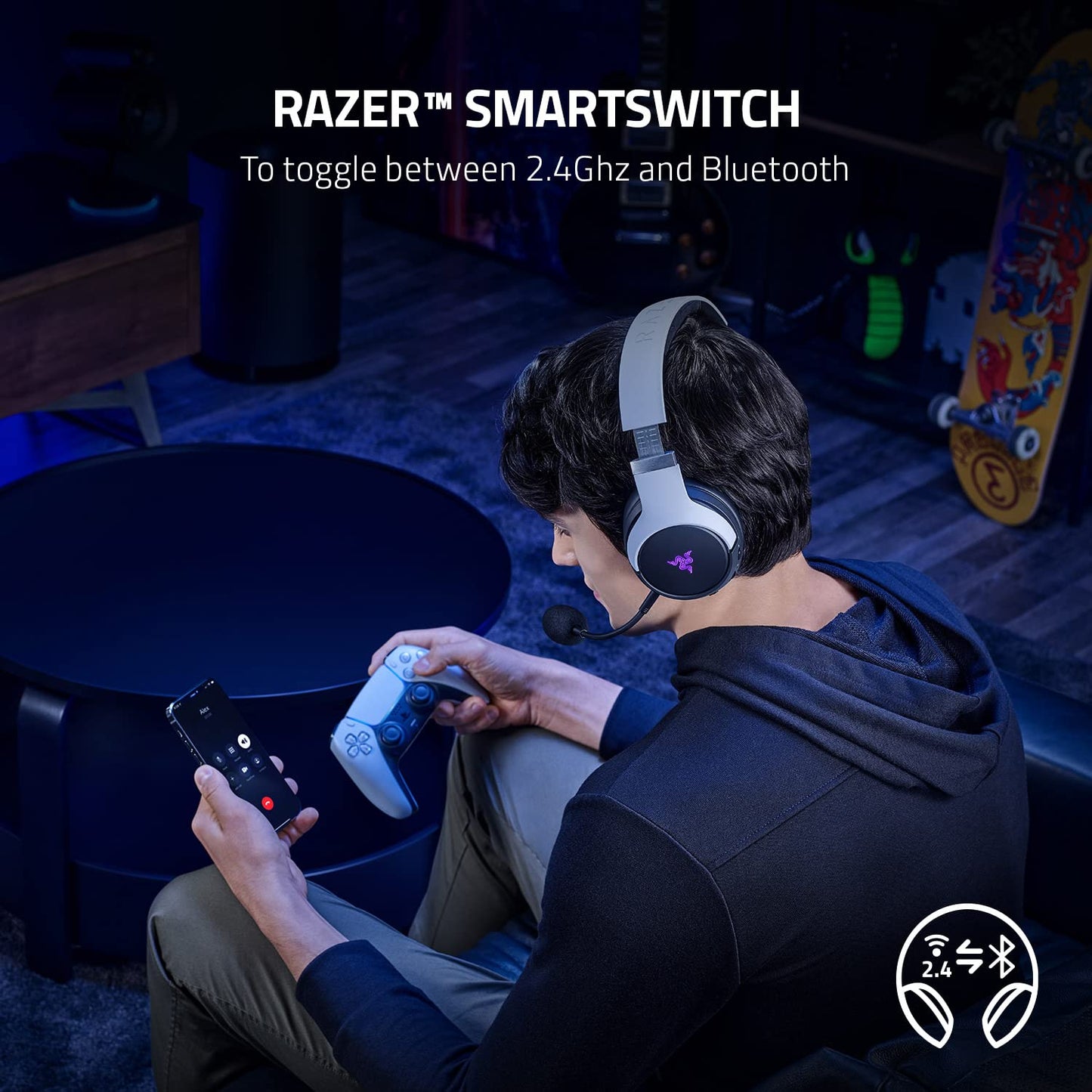 Razer Kaira Pro Dual Wireless Gaming Headset w/Haptics for PlayStation 5 / PS5, PC, Mobile, PS4: HyperSense - Triforce 50mm Drivers - Detachable Mic - 2.4GHz and Bluetooth w/SmartSwitch - RGB Chroma
