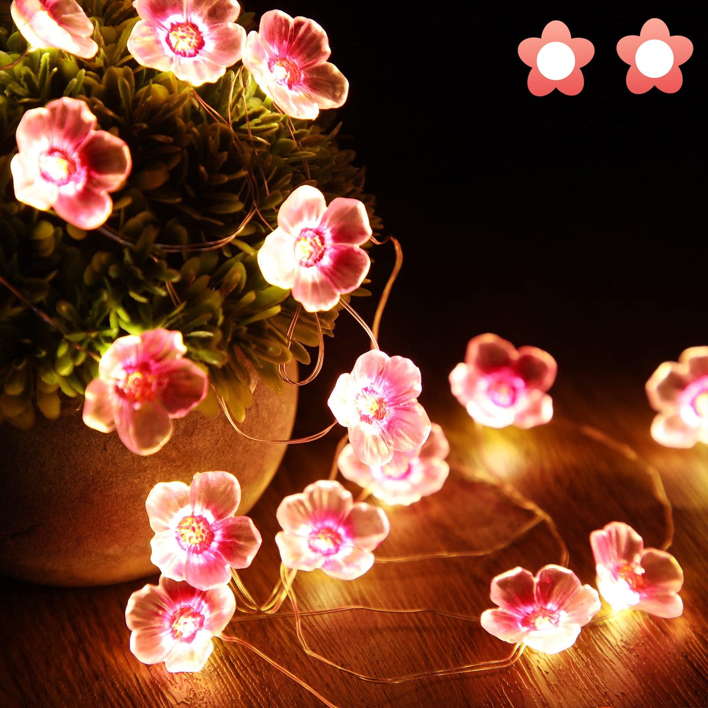 Mudder 13 FT 40 LEDs Cherry Blossom Flower String Lights for Bedroom, Pink Fairy Lights USB and Battery Operated Decorative String Lights Indoor Outdoor(1 Pack)