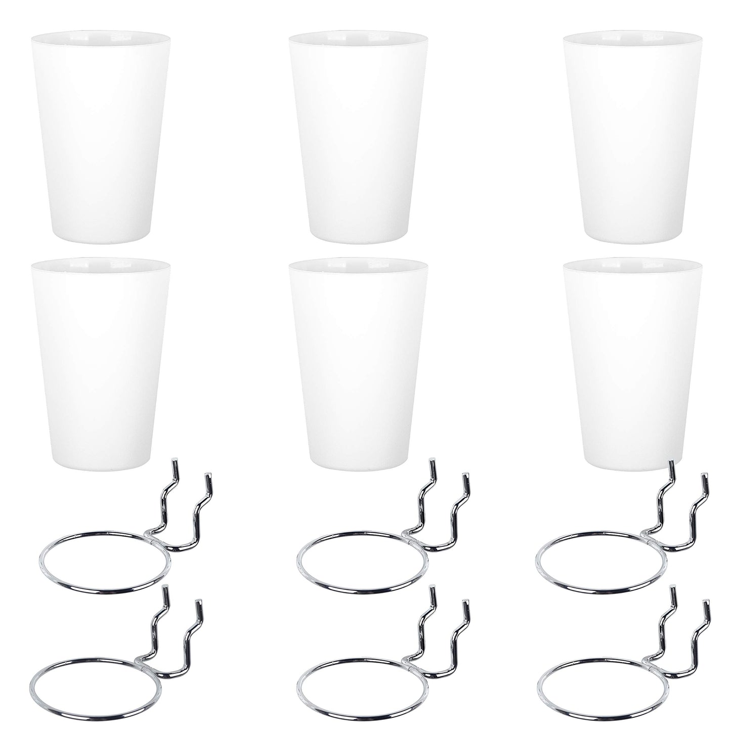 Kuhome 6 Sets Pegboard Hooks with Pegboard Cups, Ring Style Pegboard Bins with Rings, Pegboard Cup Holder Accessories for Organizing Storage (White)