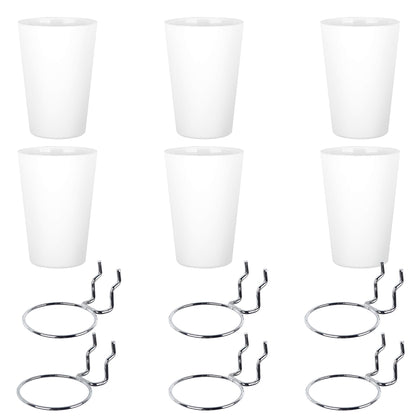 Kuhome 6 Sets Pegboard Hooks with Pegboard Cups, Ring Style Pegboard Bins with Rings, Pegboard Cup Holder Accessories for Organizing Storage (White)