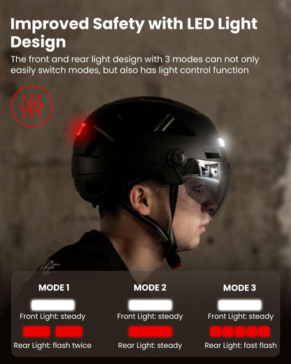 ILM Smart Adult Bike Helmet with Automatic G-Sensor Turn Signal & Brake Warning LED Light Control, Road Cycling Bicycle Helmets for Men Women E3-12LS Matte Black Small Medium