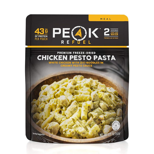 Peak Refuel Chicken Pesto Pasta| Premium Freeze Dried Camping Food | Backpacking & Hiking MRE Meals | Just Add Water | 100% Real Meat | 43g of Protein | 2 Serving Pouch
