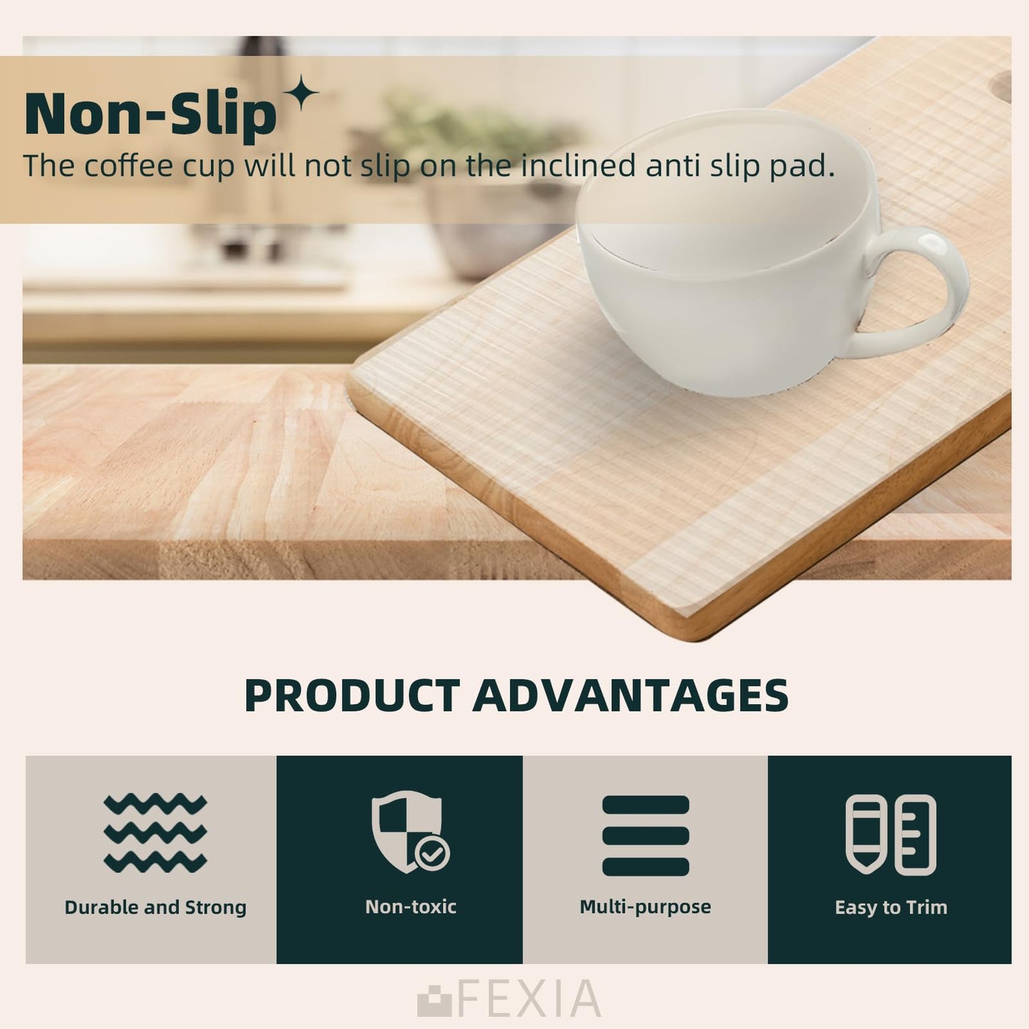 FEXIA Shelf Liners for Kitchen Cabinets Non-Slip Drawer Liner 14 Inches x 20 FT Waterproof & Oil-Proof Non Adhesive Durable Material Fridge Liner for Shelves (2 Rolls)