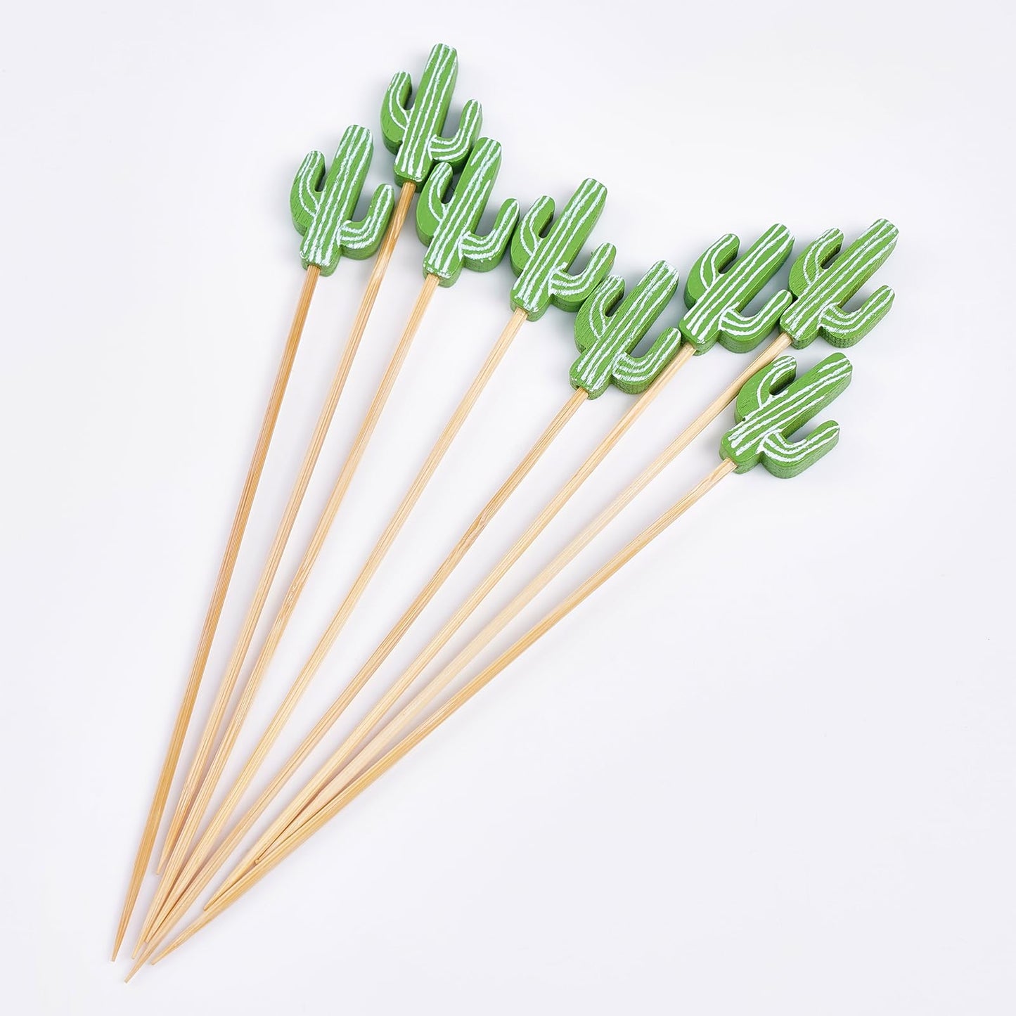 PuTwo Cocktail Picks Handmade Bamboo Toothpicks 100pcs 4.7” in Green Cacti