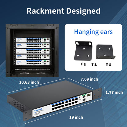 19-Port Ethernet PoE Switch, 16 PoE+ Ports @240W, 2 Uplink Gigabit Ports + 1 Combo SFP Slots, Metal Plug and Play, AI Extend &Vlan, Fanless, Overload Protection