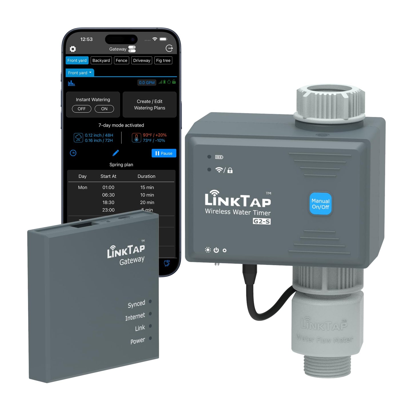 LinkTap G2S Smart Water Timer & Gateway, Weather Aware, Intelligent Fault Detection & Alerts, Wider Range Than WiFi Hose Timer, Automatic Watering System for Garden, Lawn & Yard, Scalable Mesh Network