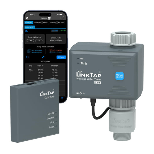 LinkTap G2S Smart Water Timer & Gateway, Weather Aware, Intelligent Fault Detection & Alerts, Wider Range Than WiFi Hose Timer, Automatic Watering System for Garden, Lawn & Yard, Scalable Mesh Network