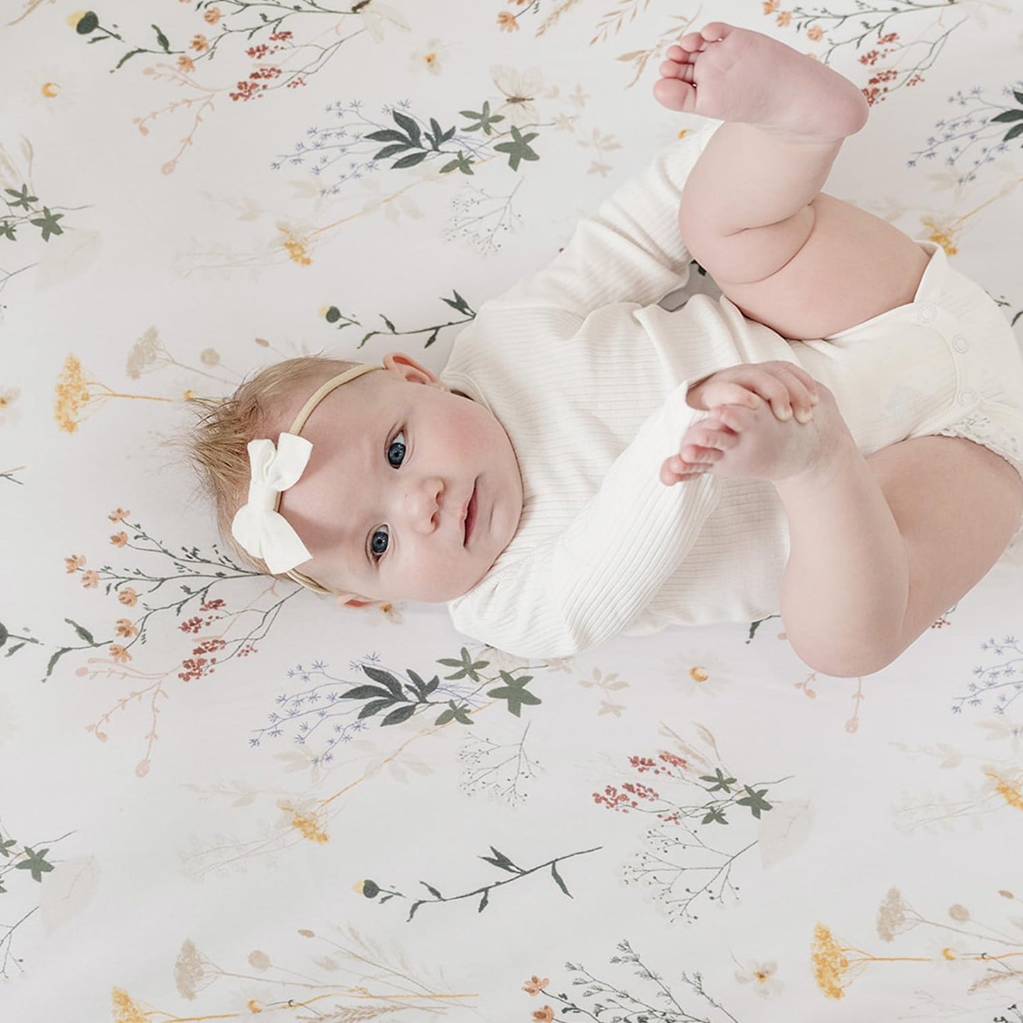 Pobibaby - 2 Pack Premium Pack N Play Sheets Fitted for Standard Pack and Plays and Mini Cribs - Ultra-Soft Jersey Knit, Stylish Floral Pattern, Safe and Snug for Baby (Wildflower)