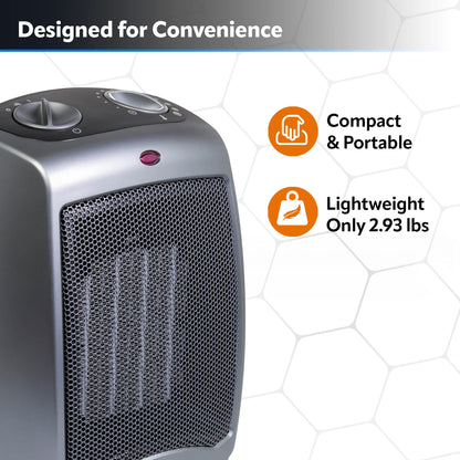 Lasko Portable Indoor Electric Ceramic Space Heater with Tip-Over Safety Switch, Overheat Protection and Thermostat, 2 Speeds, Safe for Home, 9.2 Inches, Dark Gray, 1500W, 754201