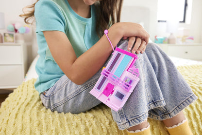 Polly Pocket Barbie Dreamhouse Compact, Dollhouse Playset with 3 Micro Dolls, 1 Puppy, 11 Accessories, Elevator & Pool