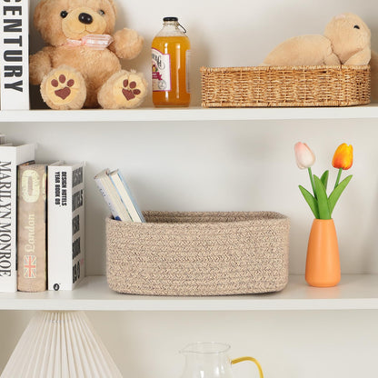 MiniArk Small Storage Baskets for Organizing | Closet Organizer Bins | Shelf Toy Basket | Woven Rope Baskets | Cube Decorative Box | Shallow Basket | 11.5x7.5x4.7” | 3 Packs Mixed Brown