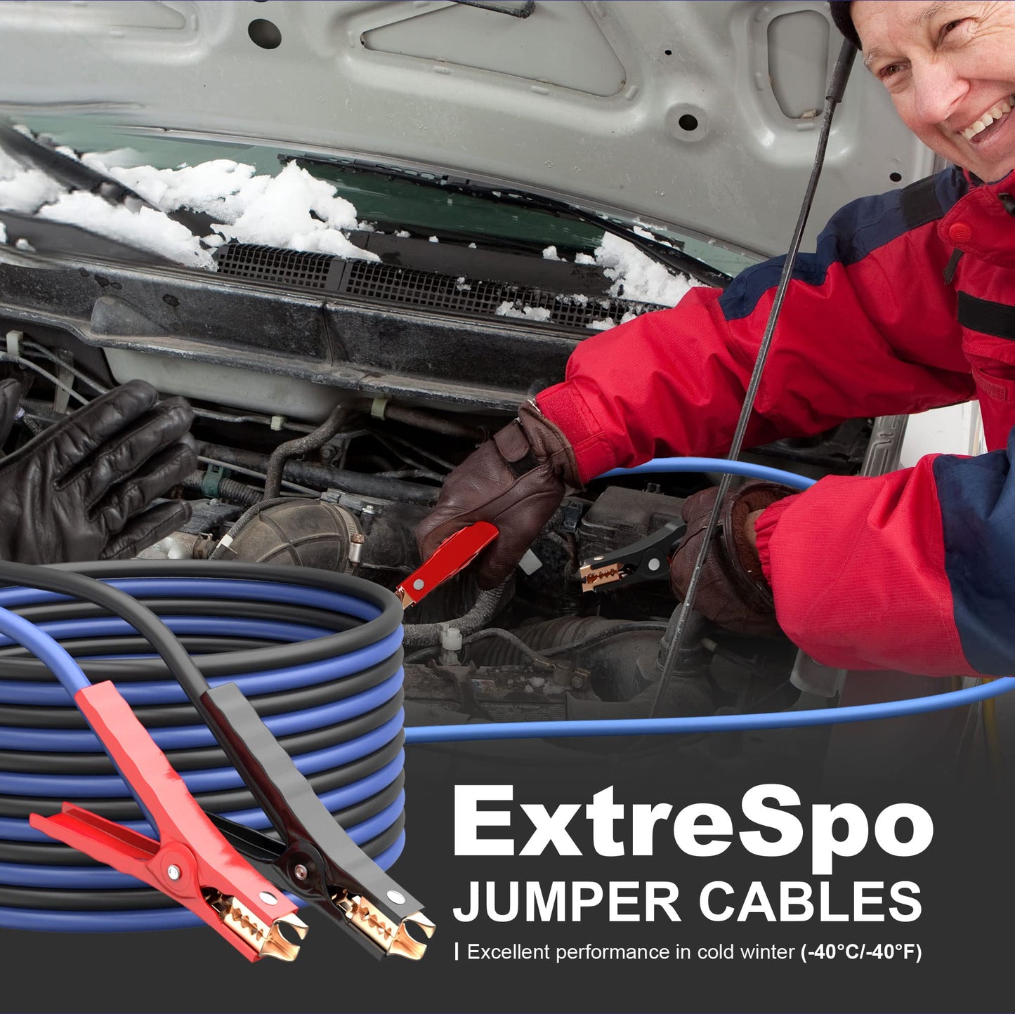 EXTRESPO Heavy Duty Jumper Cables - 4 Gauge 20 Feet 600Amp Automotive Booster Cables for Car Battery, for Car, SUV and Trucks, Jumper Cables Kit with Carry Bag, Gloves, Brushes (4 Gauge 20 FT)…