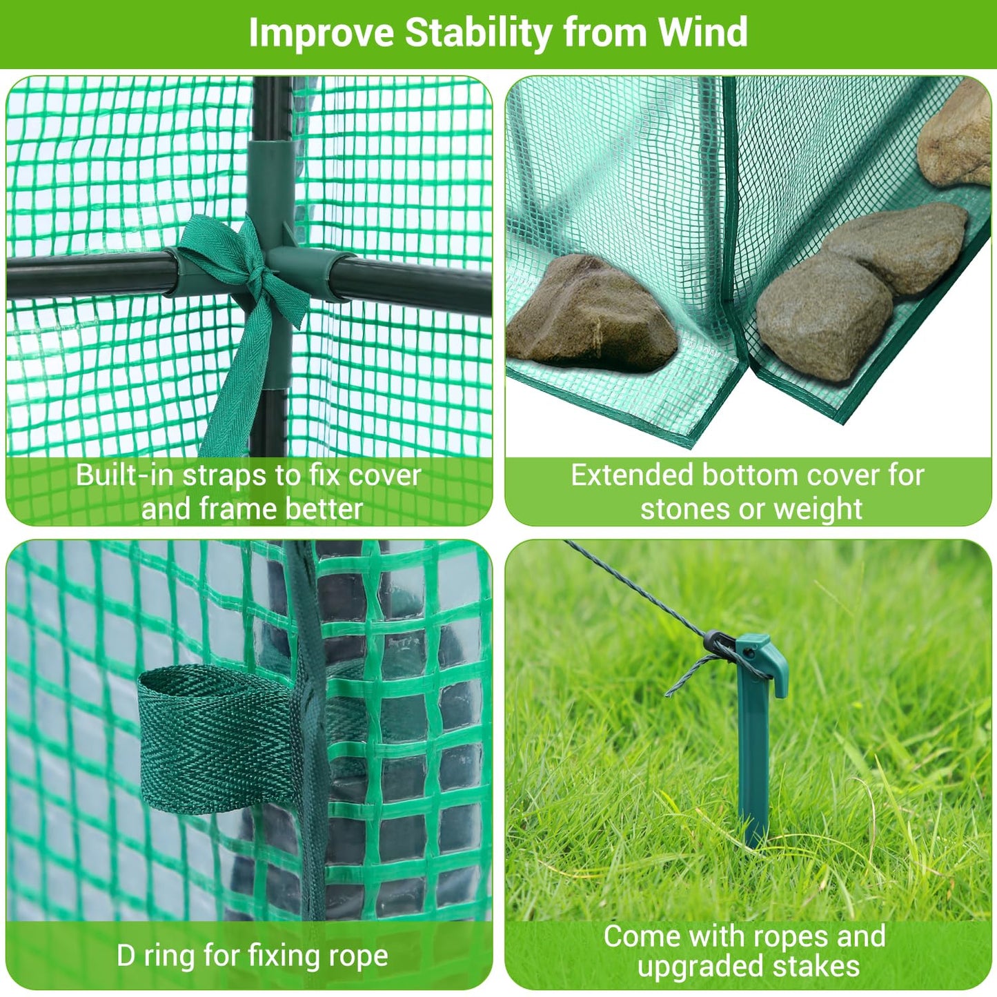 Ohuhu Greenhouse for Outdoors with Mesh Side Windows, 3 Tiers 4 Shelves Small Walk-In Green House Plant Stands Plastic PE Cover Outside Portable Warm House for Seedling Flowers Growing, 4.8x2.5x6.4 FT