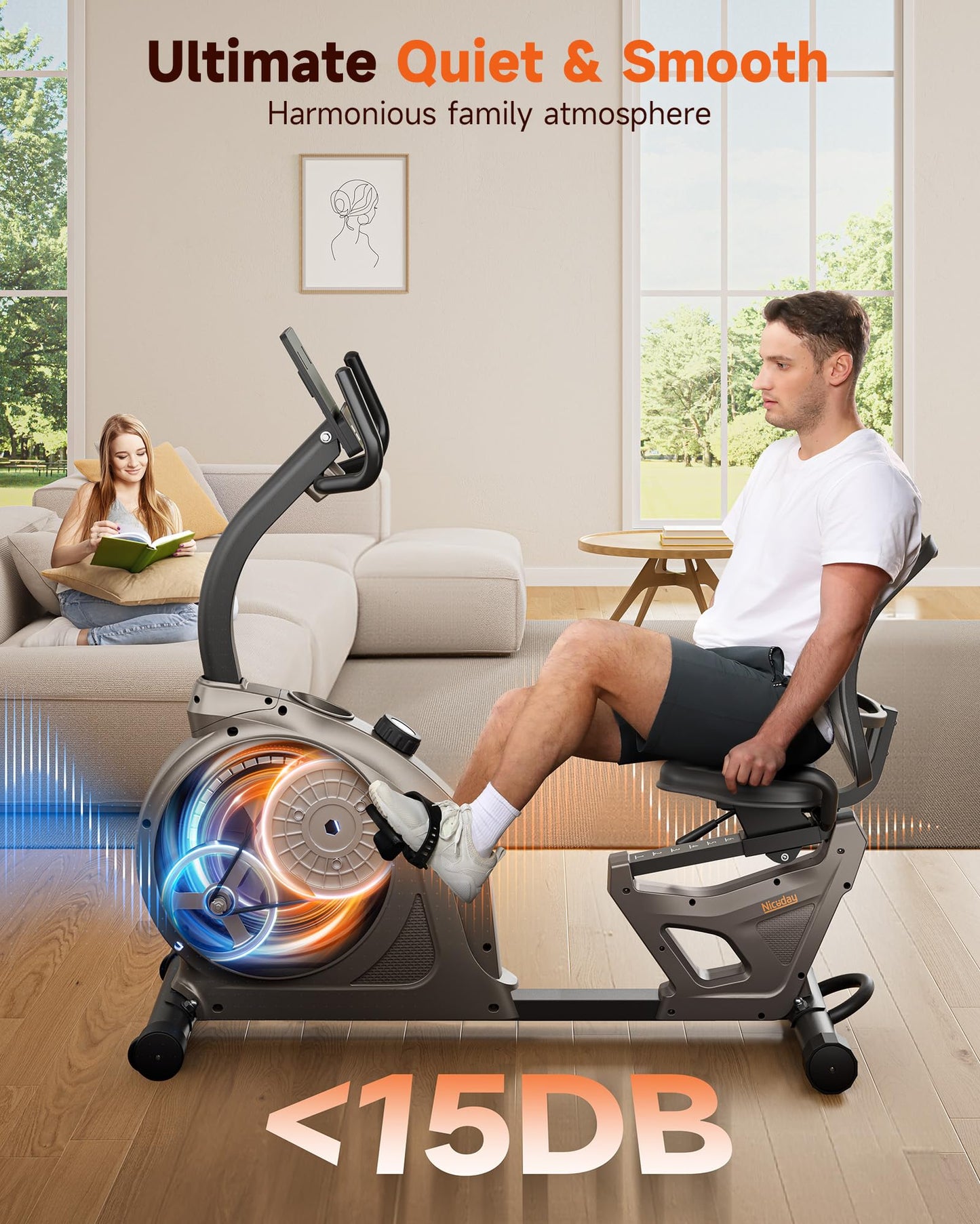 Niceday Recumbent Exercise Bike, Recumbent Bike for Home, Recumbent Stationary Bike 400LBS Weight Capacity, Magnetic Recumbent Bike with Smart APP, LCD Monitor, Heart Rate Handle
