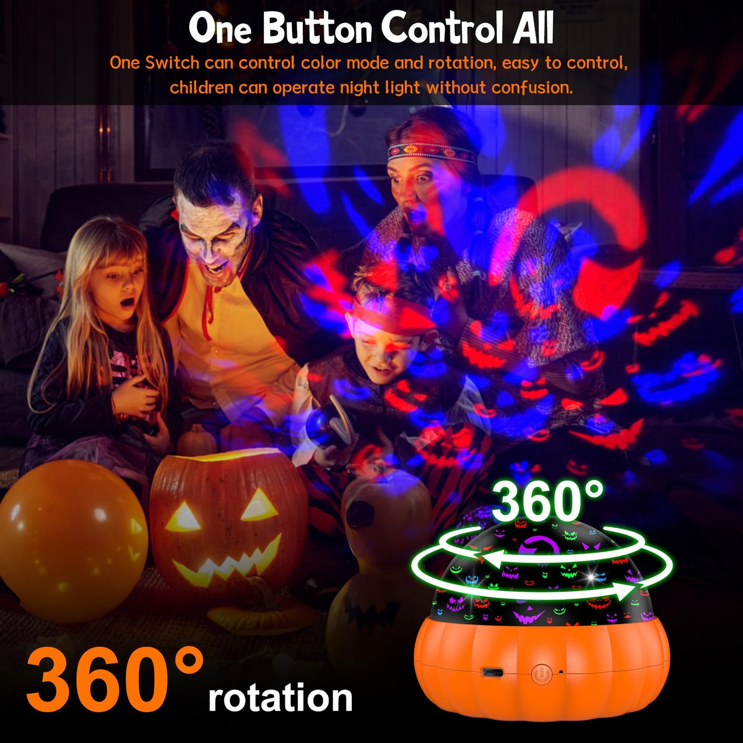 Pumpkin Star Projector Night Light for Kids,Baby Night Lights with Jack O'Lantern Faces & Starry Theme,360 Degree Rotation,Birthday Gift Toys