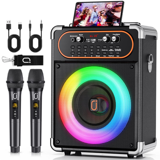 HWWR Karaoke Machine with 2 Microphones, Portable Bluetooth 5.3 Karaoke Speaker for Outdoor Events,Gatherings and Parties, PA System with Echo Adjustment for Adults, Stage-subwoofers