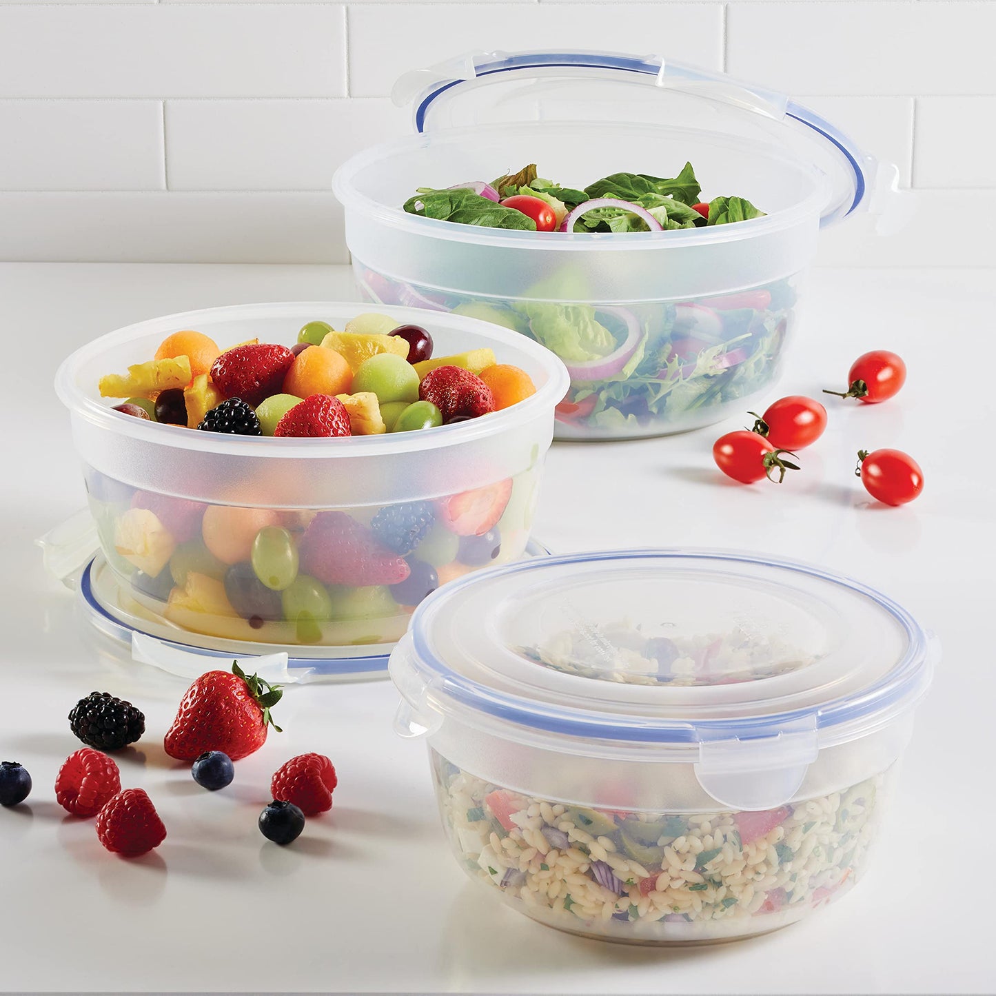 LocknLock Easy Essentials Food Storage lids/Airtight containers/Stackable, BPA Free, 6 Piece, Clear