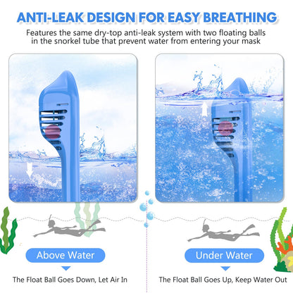 Kids Snorkel Mask Full Face, Snorkeling Gear for Kids 2-14 with Camera Mount, 180 Degree Panoramic View Snorkeling Set Anti-Fog Anti-Leak (Blue Pink)