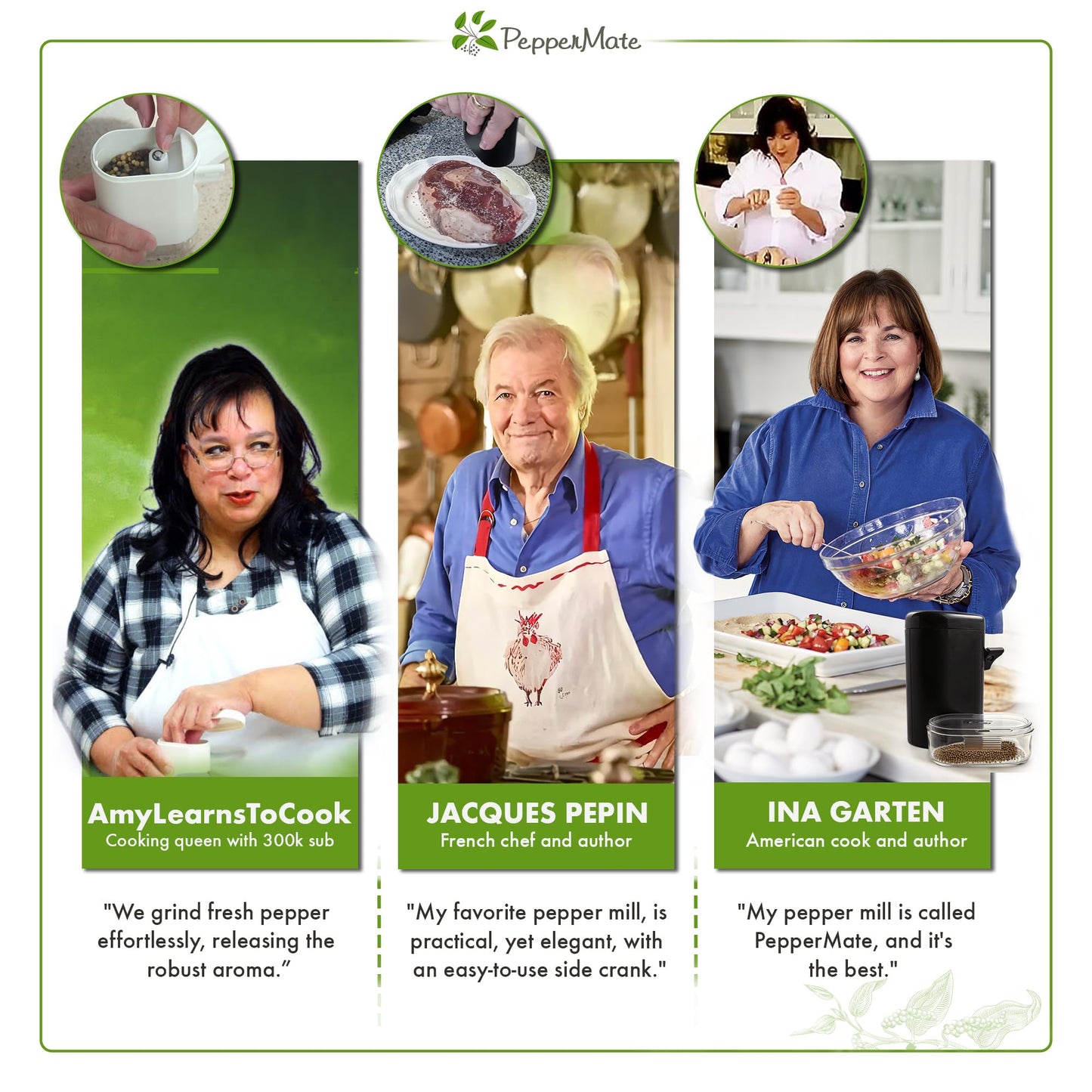 PepperMate Traditional Black Pepper Grinder Mill - Manual, High-Efficiency Salt and Pepper Grinder - Durable, Adjustable Coarseness Pepper Mill Grinder - Easy to Use